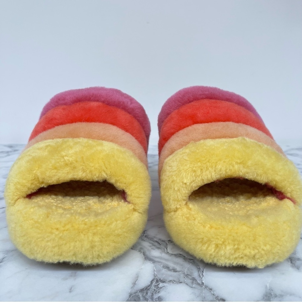 Ugg Fluff Yeah Rainbow Yellow Slide Slipper Platform Colorful Bright Happy Cozy - Picture 5 of 11